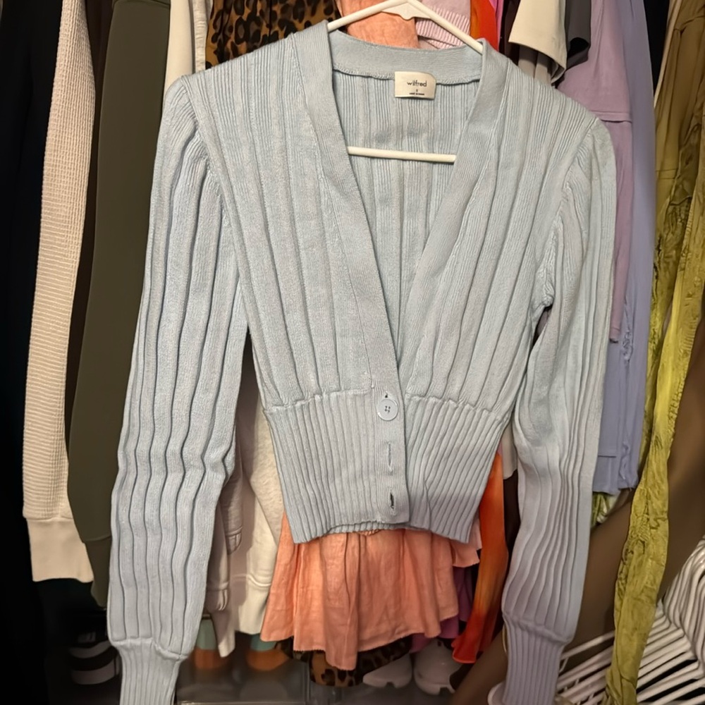 Aritzia Light Blue Ribbed Cardigan